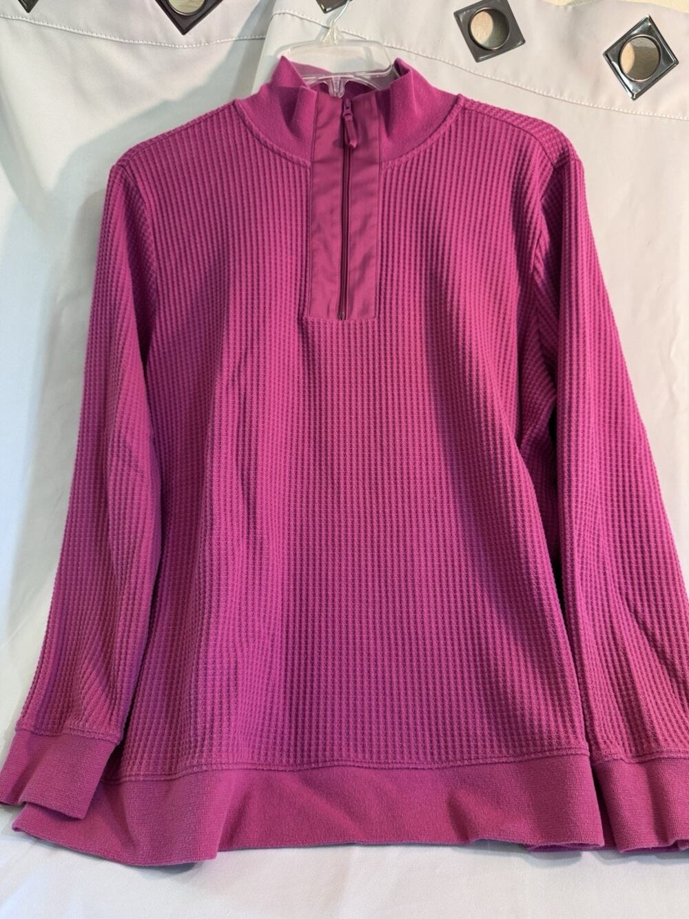 Lands End Women’s 1X 1/4 Zip Pull Over Waffle Knit Long Sleeve Athletic Top J31